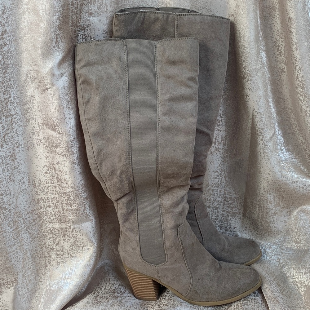 Sugar Over-the-Knee Suede Block Heel Boots - Taupe